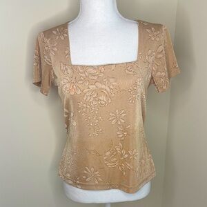Wrapper Tan Floral Women's Blouse with Square Neckline. Small